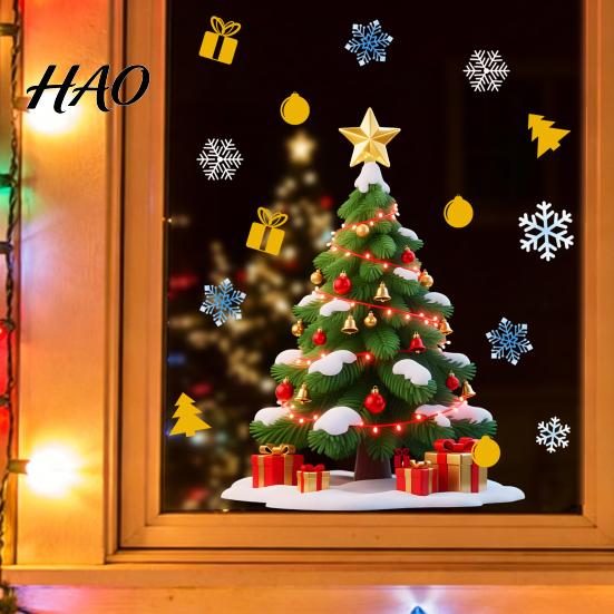 Removable Glass Stickers Christmas Window Cling, Santa Climbing Rope Sticker, Static Cling Indoor Outdoor Decor PVC Tree Decal for Doors Windows