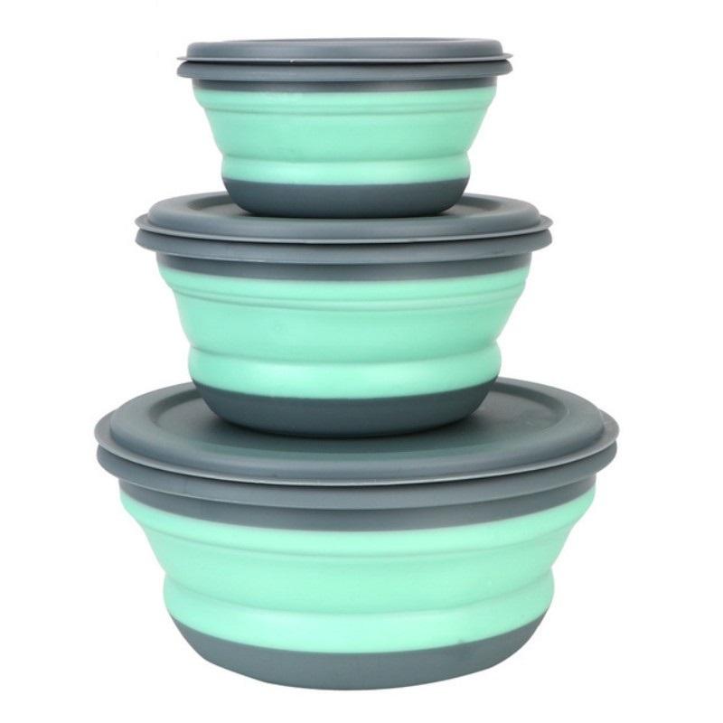 3 PCS/Set Camping Bowl Foldable Silicone Collapsible Bowl Lunch Box Salad Bowl Lid Expandable Food Storage Container Bento Box