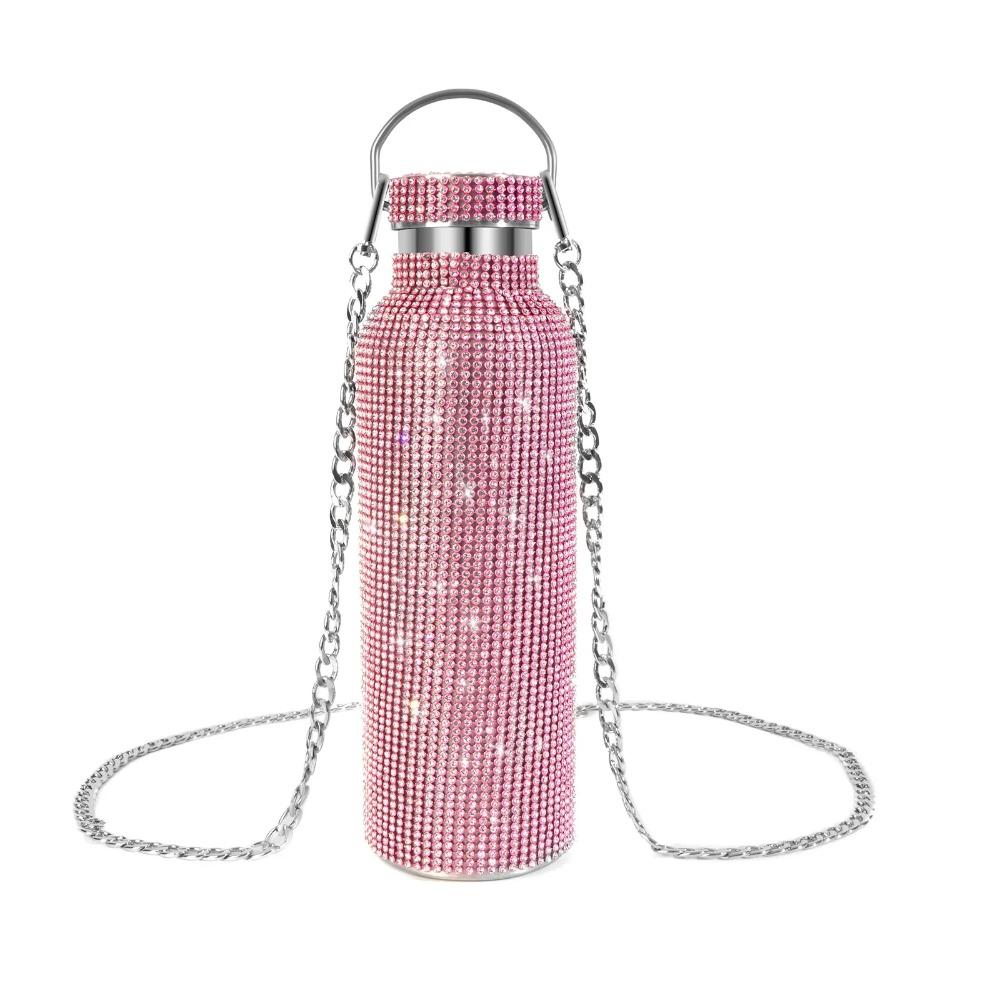 500ml/750ml Luxusní diamantová termoska s řetízkem, vakuová baňka, nerezová ocelová konvice na vodu, dárková láhev pro dívky a ženy