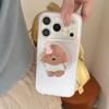 Korean-Style Pink Polka Dot iPhone 17/16/15 Case with Brown Puppy Stand, Compatible with 17 Pro Max for Women