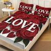 3pcs Valentine's Day Red Rose Print Coreless Bed Sheet Set Multi Size Soft Bedcover Bedroom Bedding Decoration Machine Washable