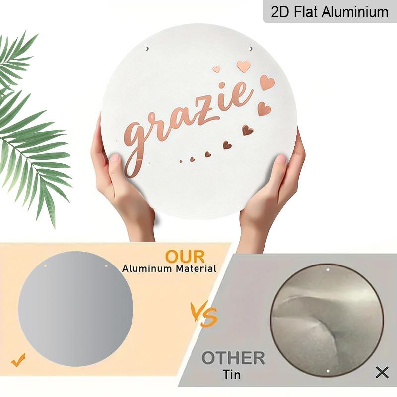 2D Flat Retro Aluminum Wall Stickers In Various Sizes. Rose Gold "Grazie" Thank-you Plaque with Italian Handwritten Heart Element. A Perfect Home