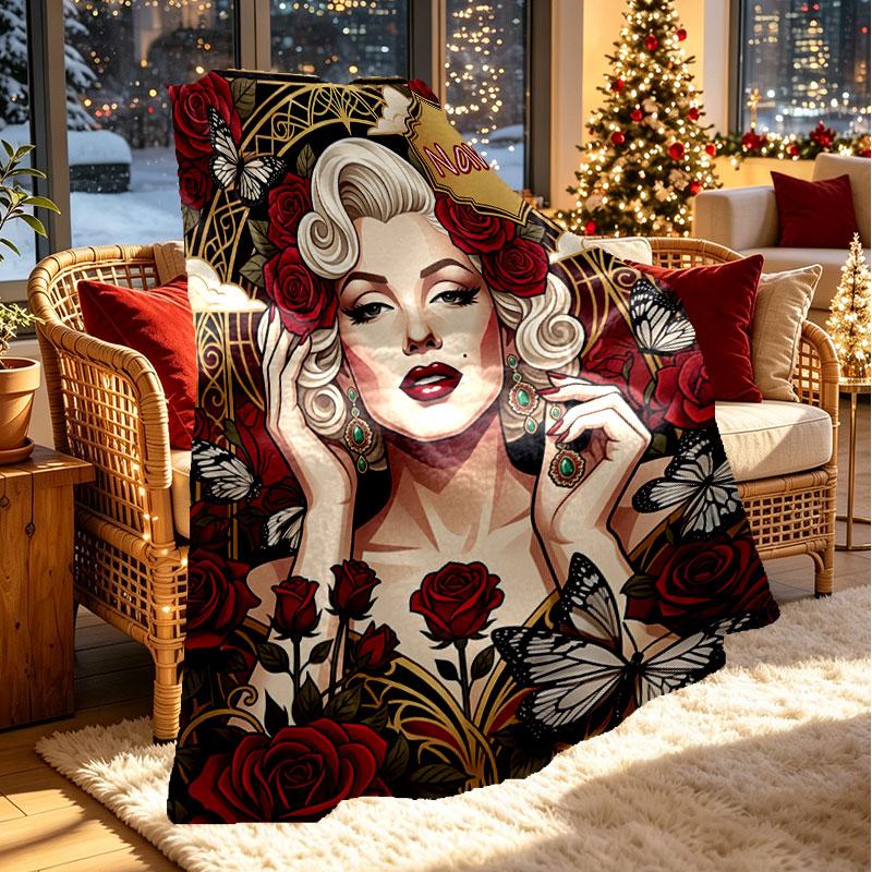 Custom Name Personalized Marilyn Monroe Print Blanket, Home Decor, Bedroom, Sofa, Camping, Couch, Gifts for Birthday Christmas