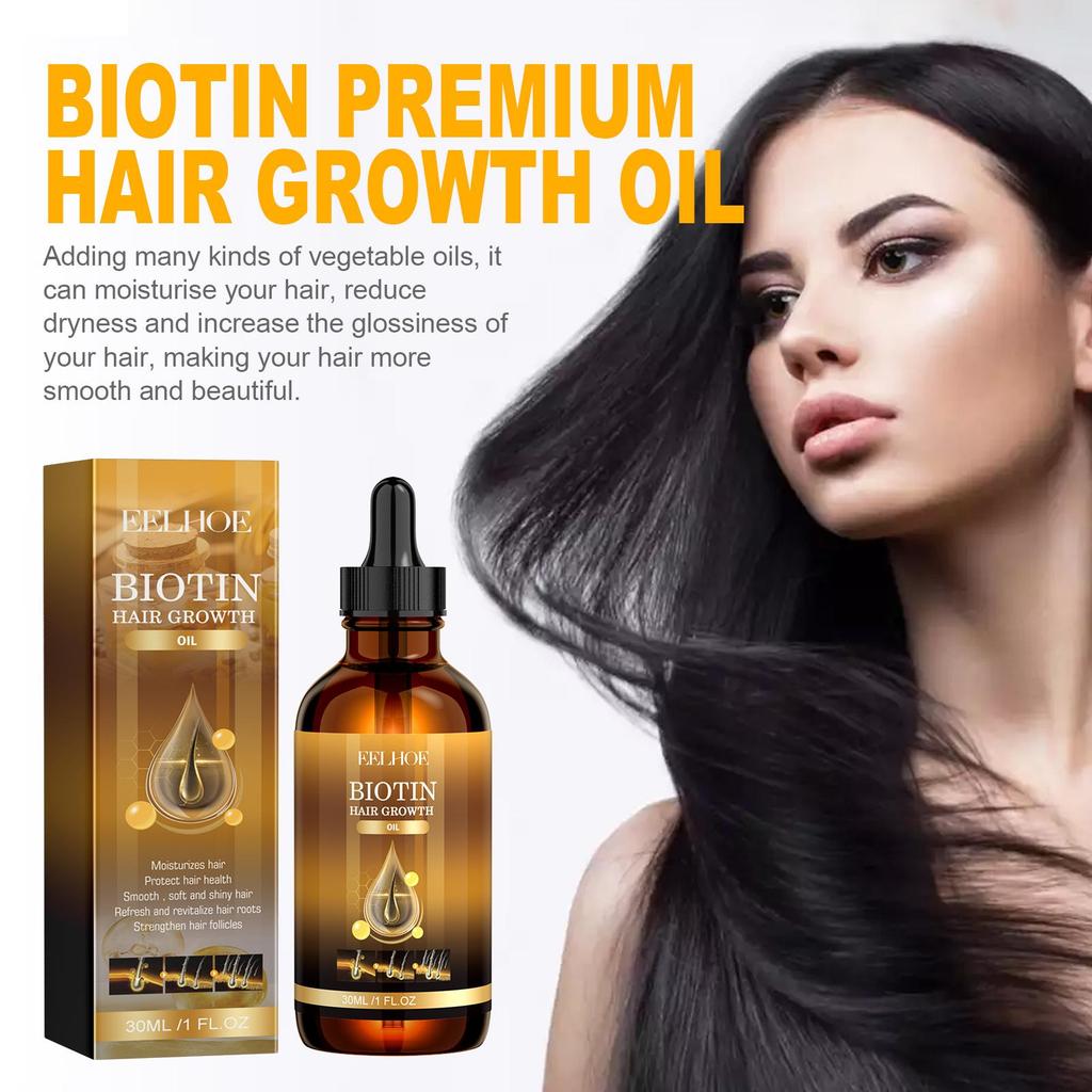 EELHOE Biotin Hair Care Essential Oil Deeply Moisturizes Hair with Scalp Massage Care, Supple and Shiny Daily Hair Care Products 30ml