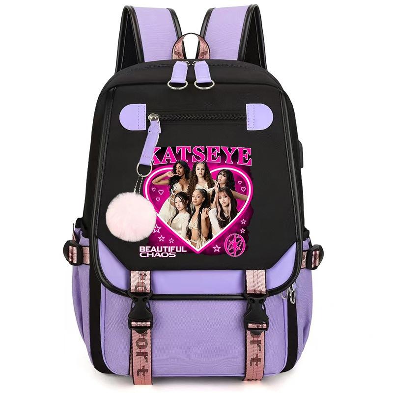 Katseye K-Pop Girl Group Print School Backpack for Students Daily Commute 1216-2, Lightweight Water-Resistant Large Capacity Bookbag