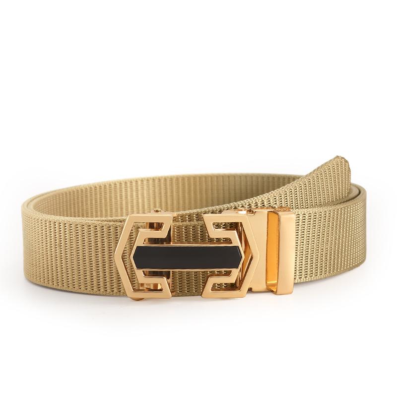 Belt Men'S Automatic Button Head Canvas Belt Medium Green Business Casual Simple Jeans Belt