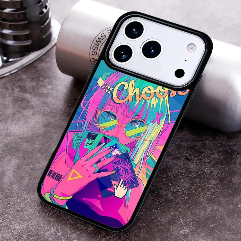 Neon Oni Girl Anime Phone Case for iPhone 17 16 15 Pro Max Air 14 13 12 11 Plus Shockproof Capa Cover