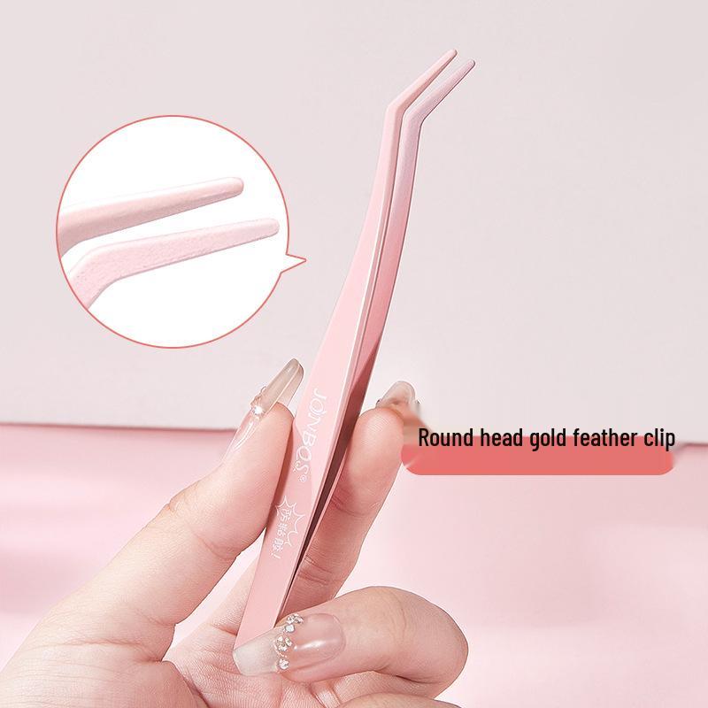 Jiaobosi Gold Feather False Eyelash Tweezers - Beginner Makeup Tool for Eyelash Grafting and Expert Application