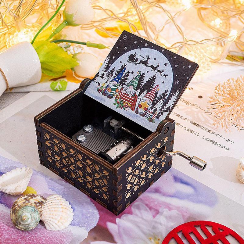 Christmas Theme Music Box Vintage Wooden Hand-cranked Music Toy Holiday Gift For Homes Dorms Living Rooms Bedrooms Decorations