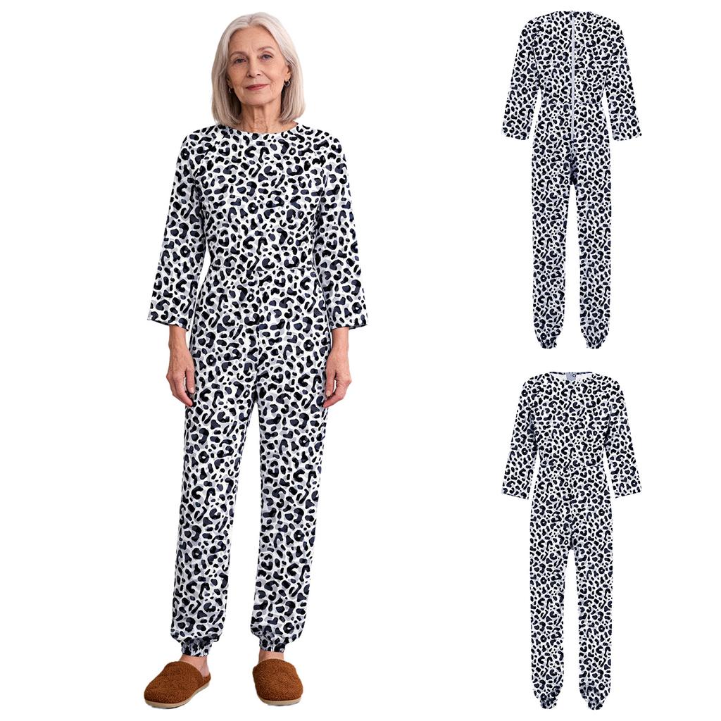Women Special Needs Adaptive Romper Back and Leg Zipper Long Sleeve Long Pants Anti-strip Jumpsuit for Elderly Alzheimer Patient