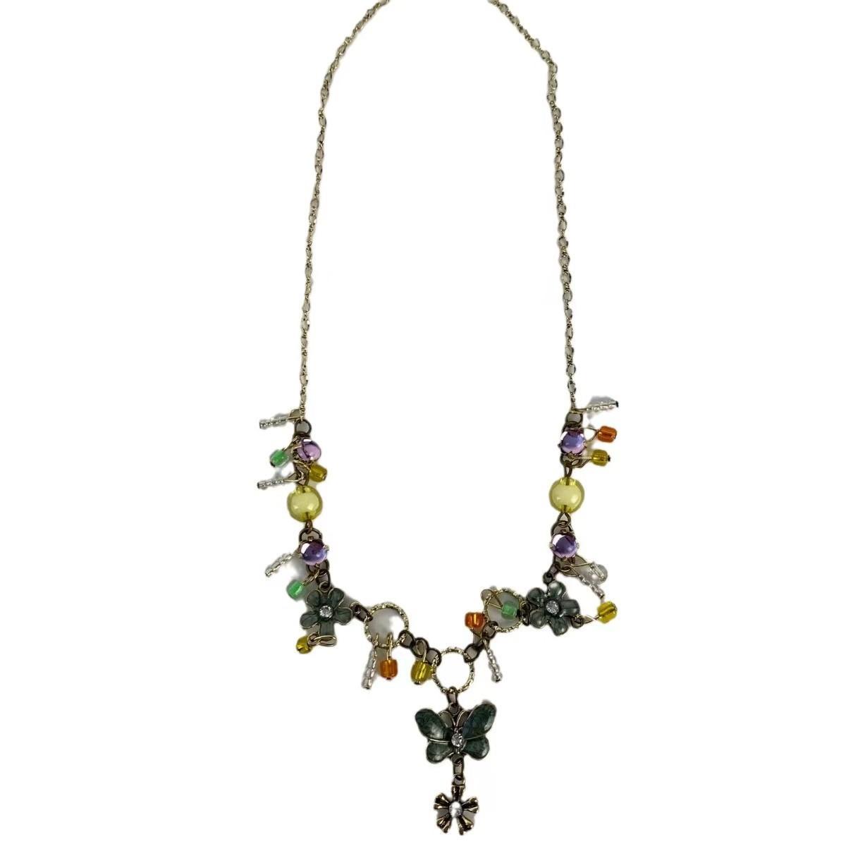 French retro oil drip butterfly flower pendant necklace super fairy versatile exquisite collarbone chain light luxury high-end necklace