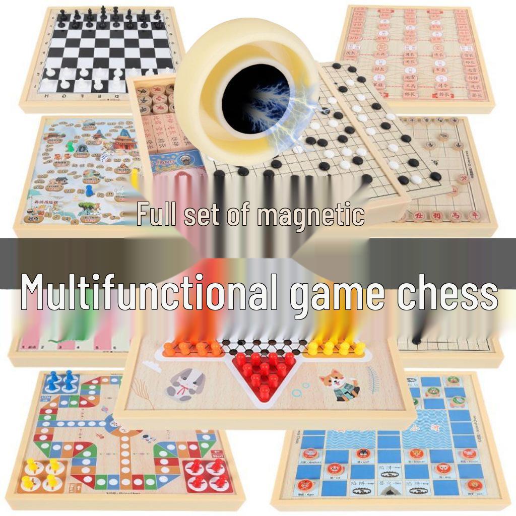 5-in-1 Magnetic Board Game Set: Go-Moku, Five-in-a-Row, Flying Chess, Checkers, and Beast Fighting Chess for Children