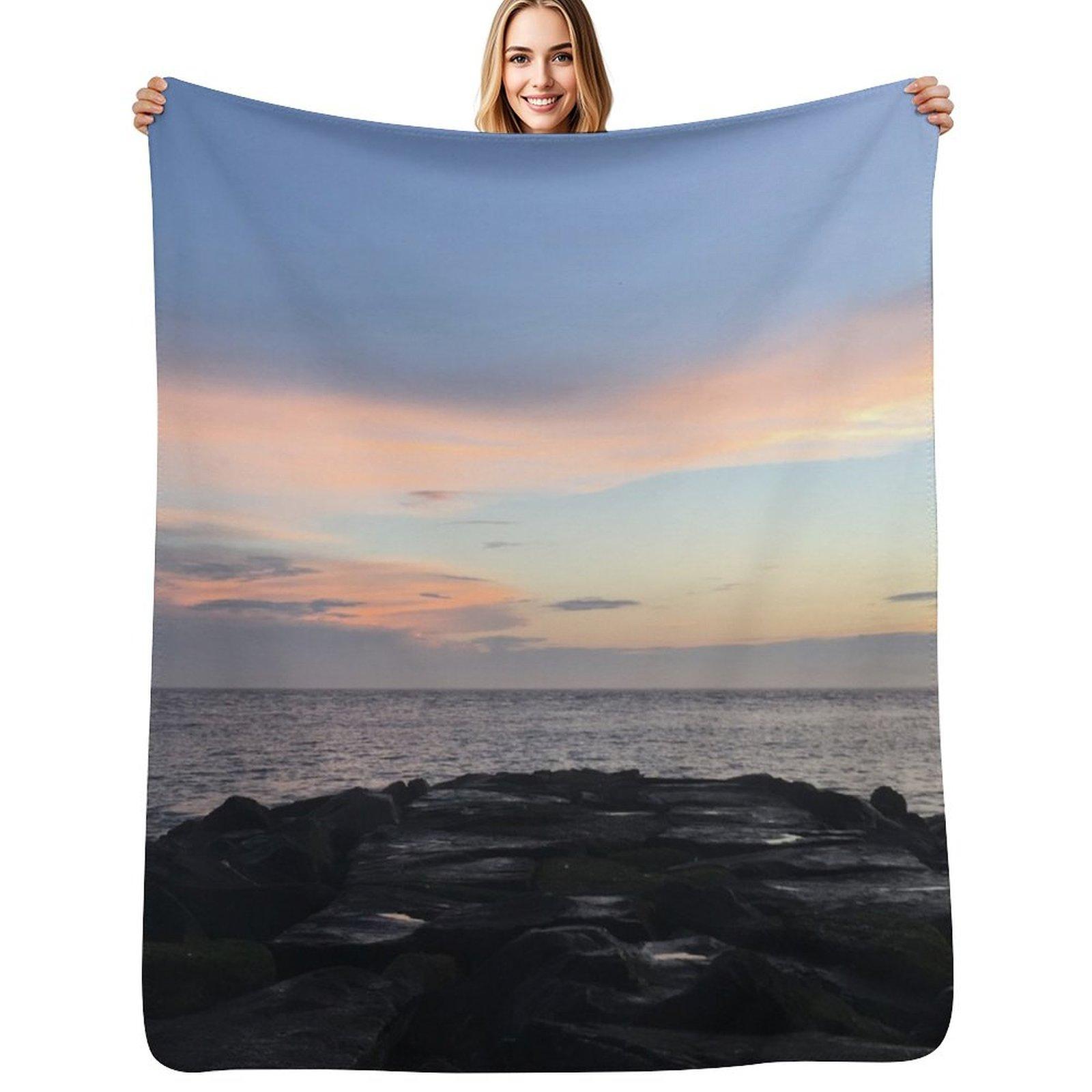 Sunset over the jetties in Cape May, NJ Throw Blanket Men s Soft Warm Throw Blanket for Couch Size: 75*100cm, Weight: 230 GSM