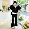 Spring Korean Style Girls' Casual Sports 3-Piece Set: Flared Pants, Top & Jacket