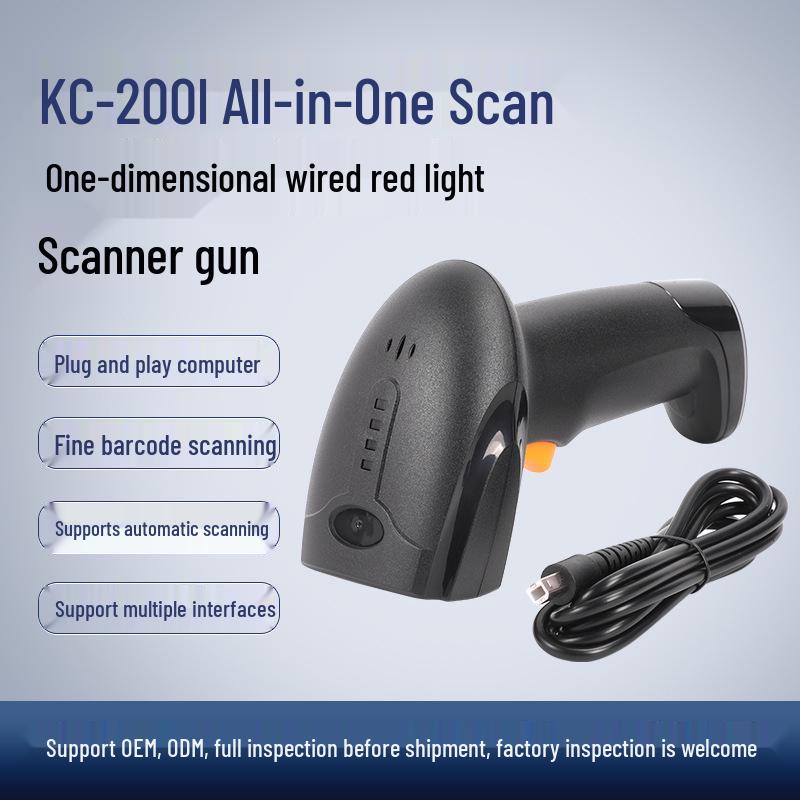 Red Wired 1D Barcode Scanner for Supermarket Checkout