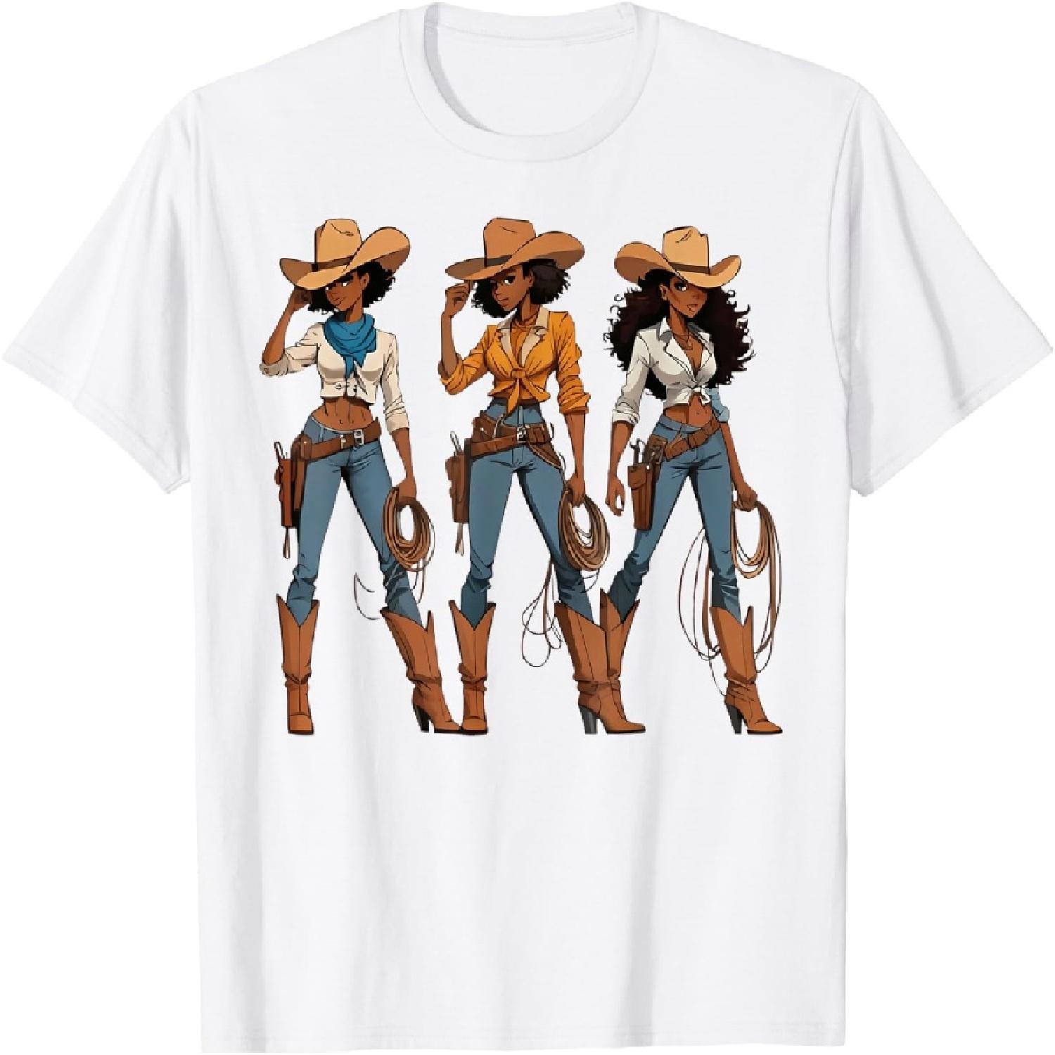 Cowgirl Western Country Texas Rodeo Black African American T-Shirt S