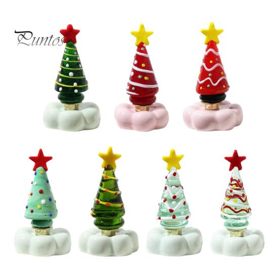 Handcrafted Holiday Table Decor Handmade Glass Christmas Tree Ornament with Star Top And Colorful Bead Details, Unique Gifts for Friends Desktop