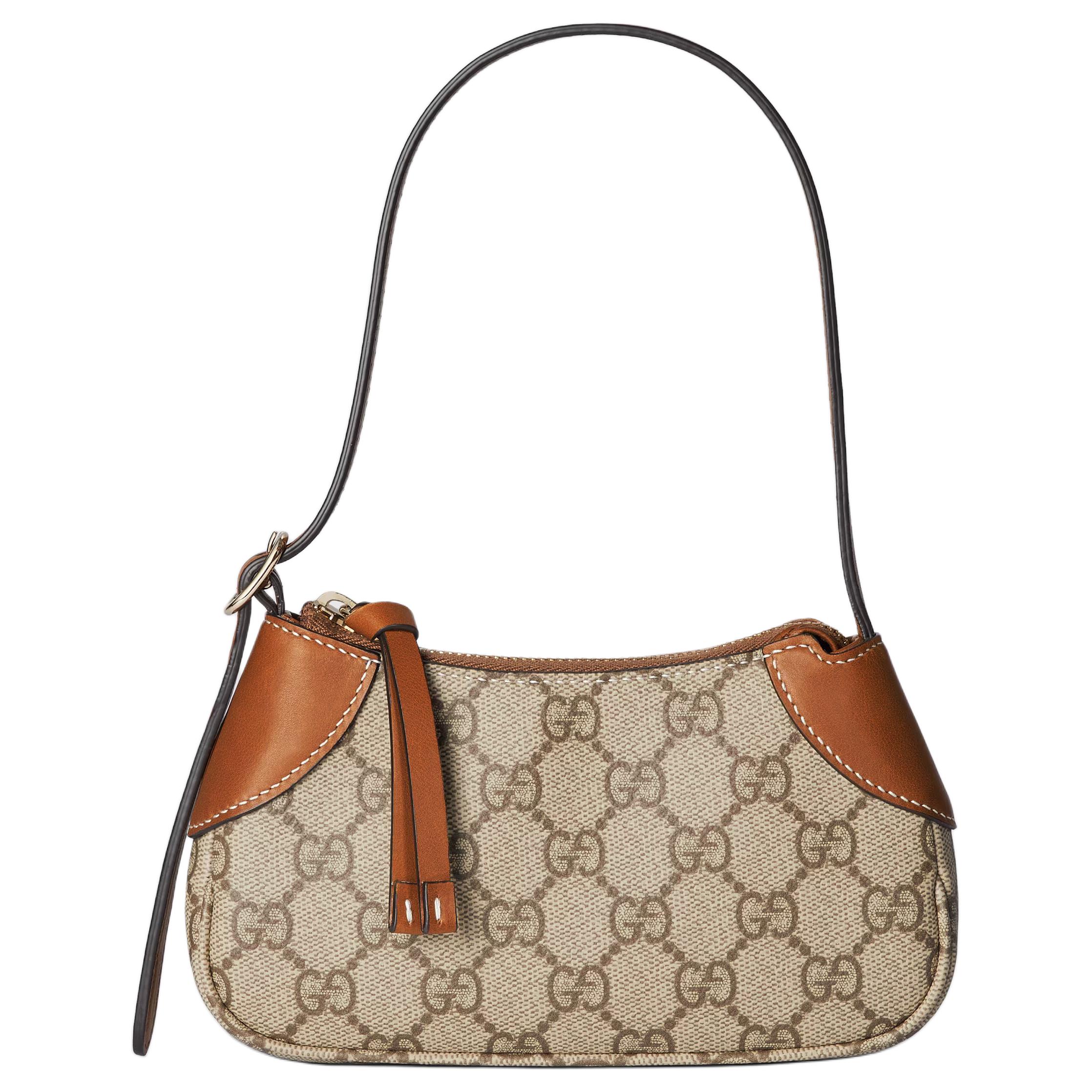 

Gucci GG Emblem Adjustable Shoulder Strap Zipper Closure Coated Canvas And Leather Mini Handbag Women handbags Beige Dark-Brown 820696-FAD6L-9758 Basic Set (Bag+Dust Bag)
