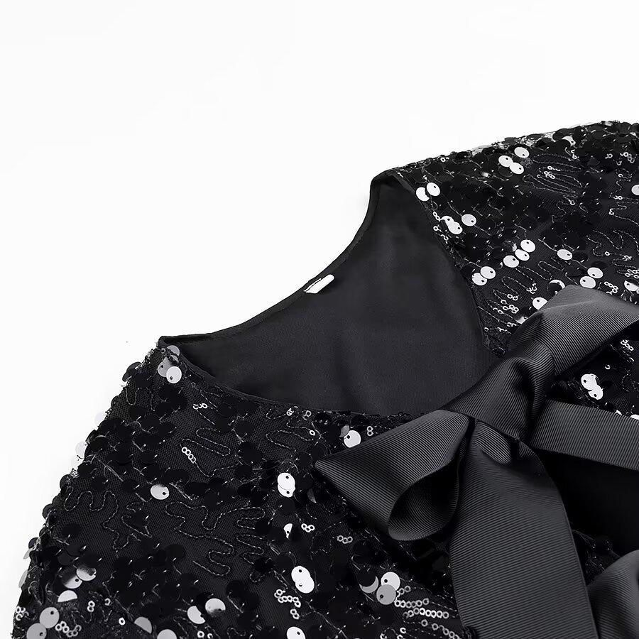 2025 Spring Women's European & American Style Versatile Bow Sequin Top