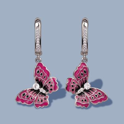 Mode-Ohrringe für Frauen, exquisite Schmetterlings-Ohrringe, Silber, Zirkonia, Party-Schmuck, Emaille, Hochzeit, Brautschmuck