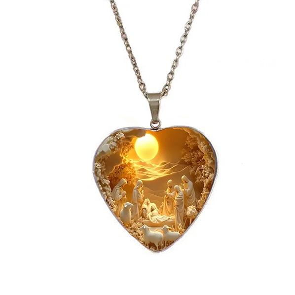 

Love Shaped Glass Alloy Pendant Necklace, Fashionable Sweater Chain One Size серебряный