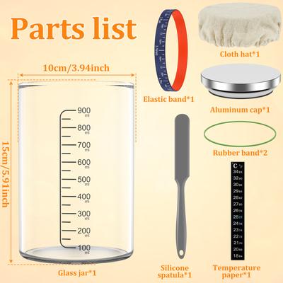 Sauerteigstarter-Glas-Set 900ml Teiggärbehälter Weithalsiges Klarglas für Küche Backen Lebensmittelvorratsbehälter