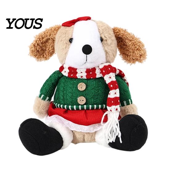 Plush Dog with Sweater Christmas Stuffed Animal Toy, Soft Puppy Doll Santa Hat for Gift Scarf Table, Fireplace, Holiday Party Decor, Lovers