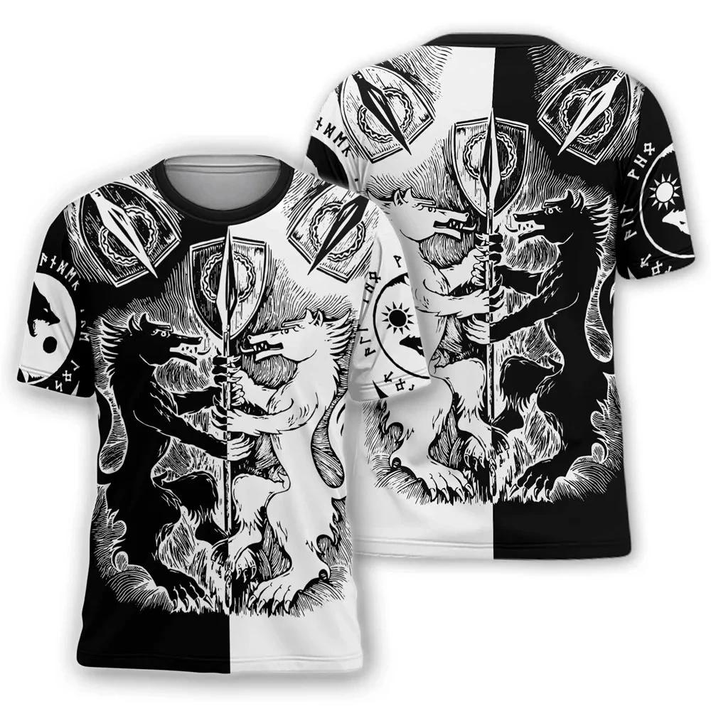 Viking Myth Totem 3D Printed Men's T-shirt Summer Casual Loose Short Sleeve Plus Size Men and Women's Tees Tops Outdoor Streetwear