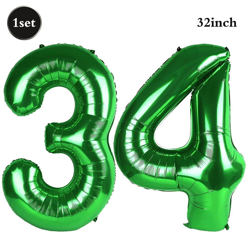 32 Inch Green Number Foil Balloons 0-9 Jungle Safari Theme Soccer Party Decor Kid Boy 1st Birthday Dinosaur Baby Shower Supplies