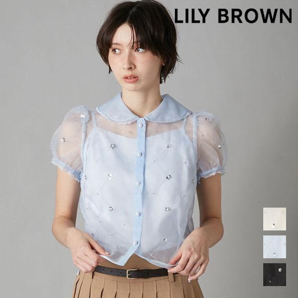 New item 10% OFF LILY BROWN Tops 26 Spring/Summer [L.B CANDY STOCK] Round collar bijou blouse short sleeve see-through lwft261801