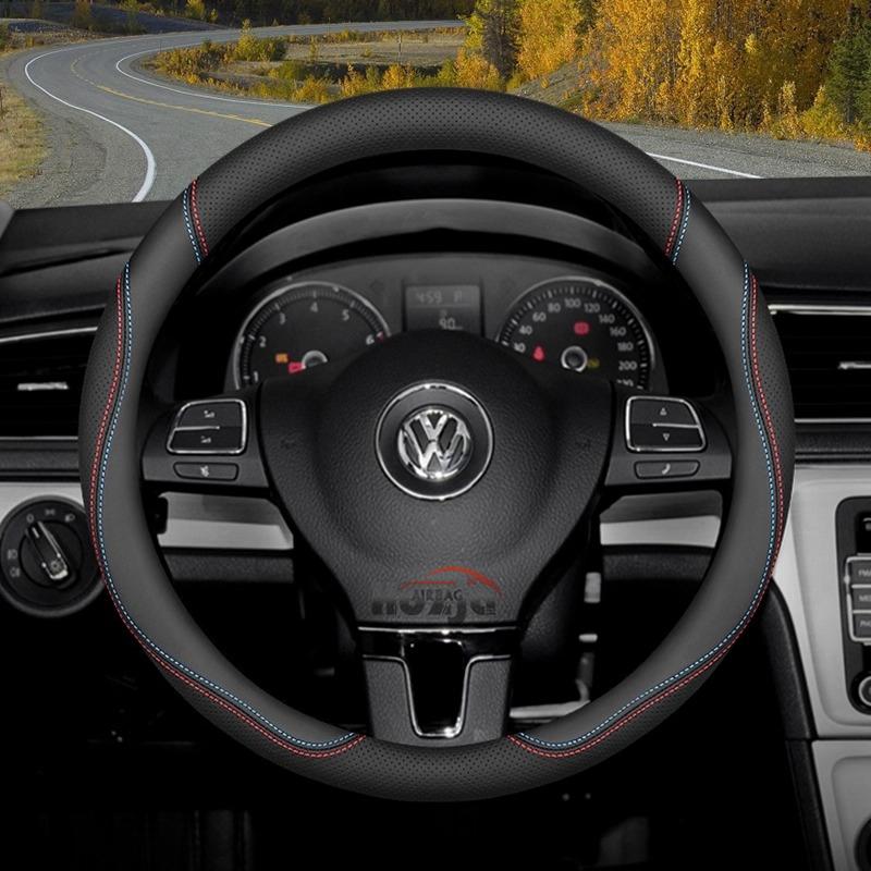 Skórzana Pokrowiec na Kierownicę Samochodową do Volkswagen Tiguan T-cross Teramont Polo Jetta Caddy T-roc Tayron Crafter 2025 Akcesoria