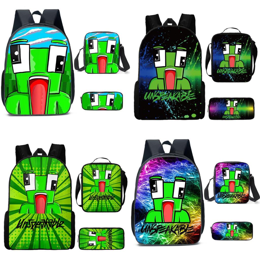 Unspeakable Cartoon Print Backpack Set With Breathable Air Cushion Straps For Daily Use