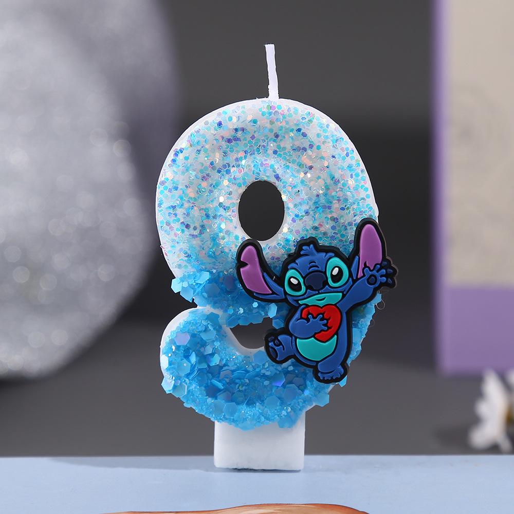 Stitch CP Glitter Candle: Shiny Digital Birthday Cake Topper