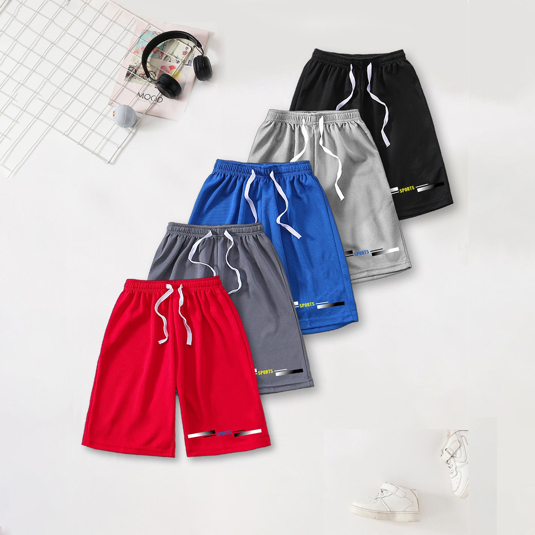 

Boys Sports Shorts | SPORTS Letter With Double Silver Stripe Print | 5 Colors Elastic Waist 120 чёрный/синий