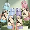 1PC Floral Fox Portrait Art 750ml Color Plastic Sports Water Bottle Leakproof Flip Straw Lid Suitable for Sports Office Home Use