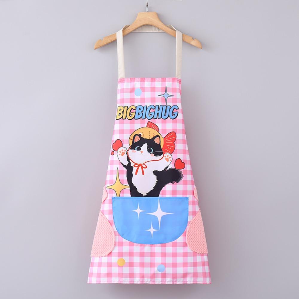 Cartoon Cat Pattern Kitchen Aprons Household Waterproof Cooking Baking Aprons Cleaning Tool Antifouling Work Apron Coffee House