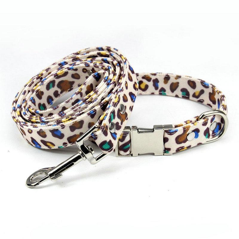 Pet collar dog lettering metal traction cat neck ring leopard print Japanese and Korean dog collar dog neck ring pet