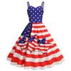Women's Sexy Spaghetti-Strap Retro Dress With American Flag Print For Summer