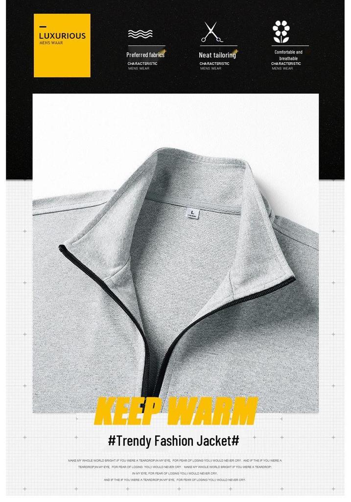 2024 Men's Solid Color Stand Collar Zipper Jacket - Versatile, Fashionable Spring/Autumn Casual Wear for Youth and Dads.