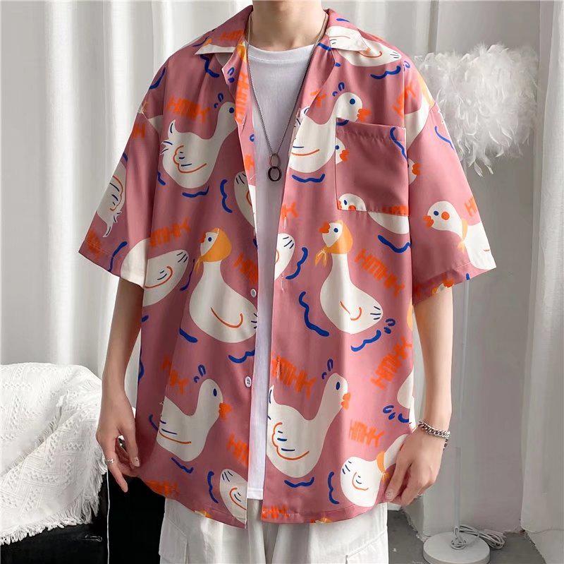 Men's Hip Hop Retro Cat Print Short Sleeve Shirt