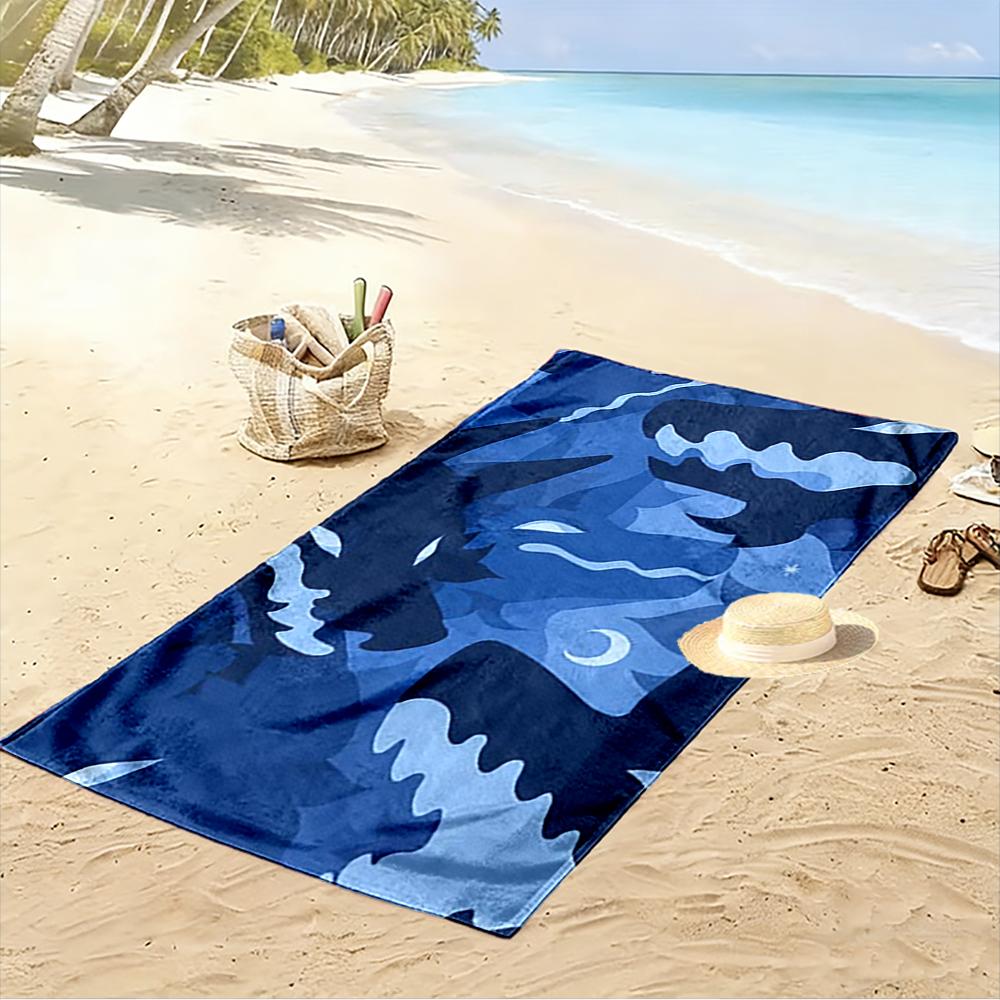 Blue Wolves and Moon Pattern Design Beach towel quick-drying for travel outdoor sports jogging beach and swimming