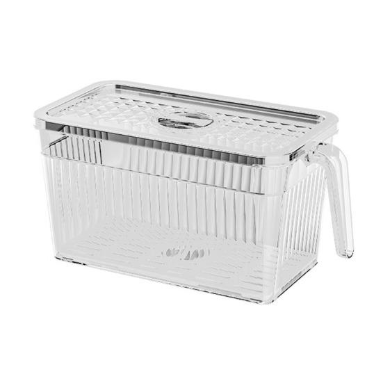 

Refrigerator Storage Box with Lid And Handle Built-in Drain Partition Transparent Container for Fruits Vegetables