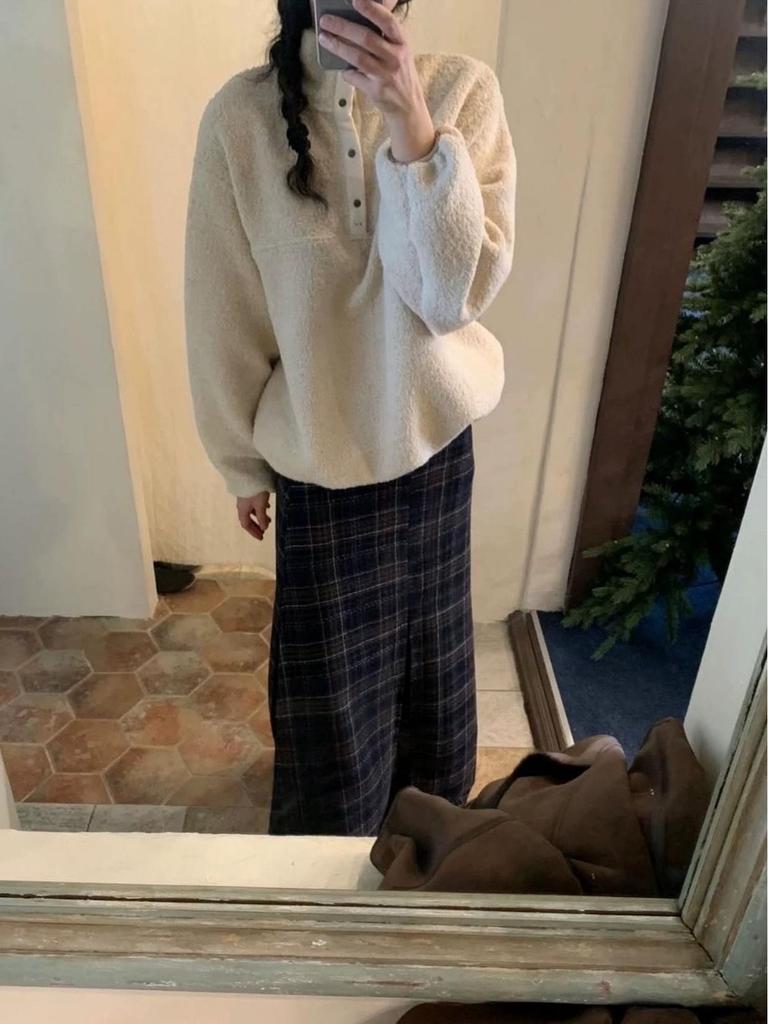 Viaplan Korean Autumn/Winter Elegant Retro Plaid Wool A-line Skirt