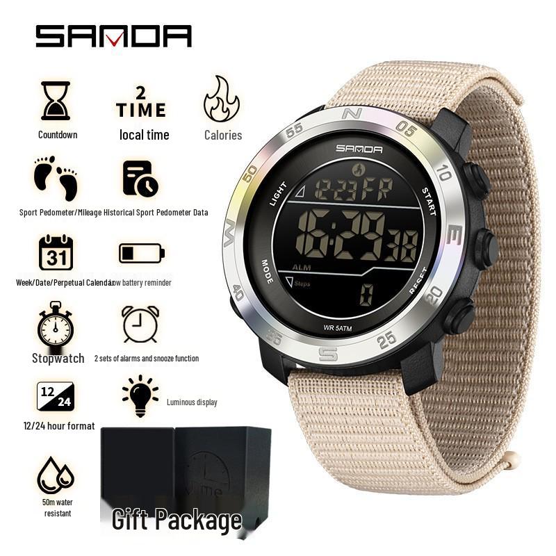 SANDA Unisex Sports Watch: Perpetual Calendar, Alarm, Dual Time Zones, Pedometer.