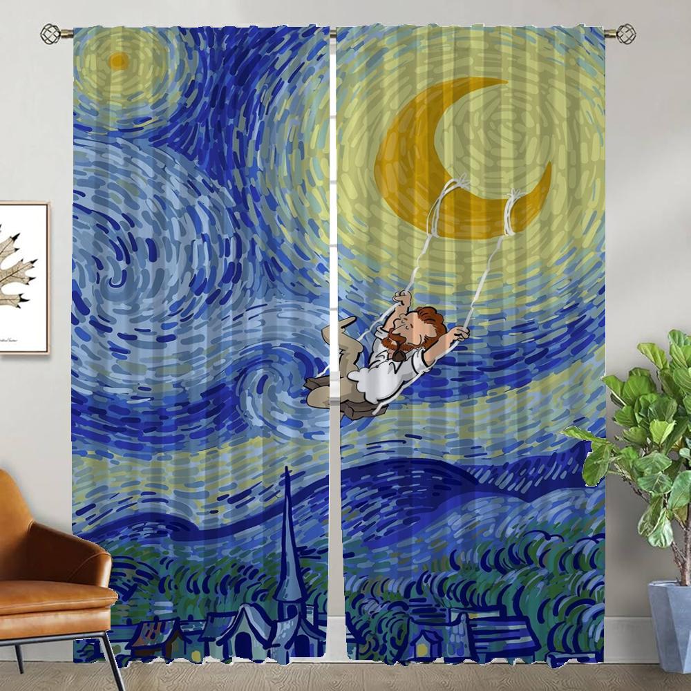 Van Gogh Curtains Child Room Curtains for Bedroom Living Room Curtain Halloween Decoration Shades Partition Kitchen Blackout