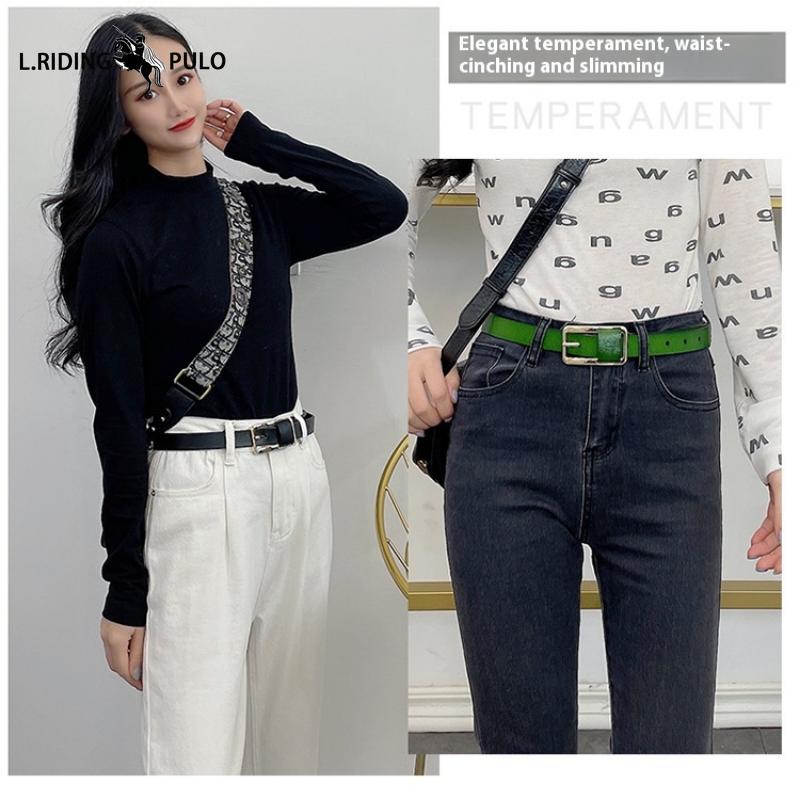 Wersja Koreańska Nowego Casualowego Wszechstronnego Paska do Jeansów Dekoracyjnego Cienkiego Skórzanego Skórzanego Małego Paska Prosty