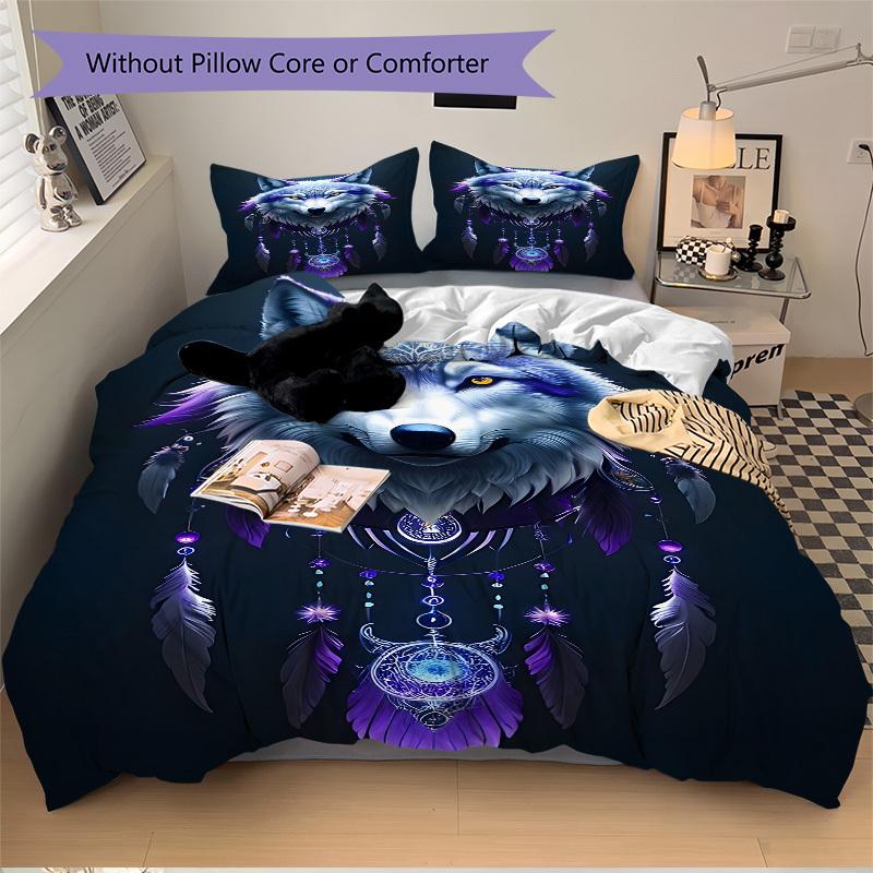 3pcs set Wolf Dreamcatcher 1 Quilt Cover + 2 Pillowcases, All Seasons Bedroom Setting, Perfect for Home and Dorm Decor a159