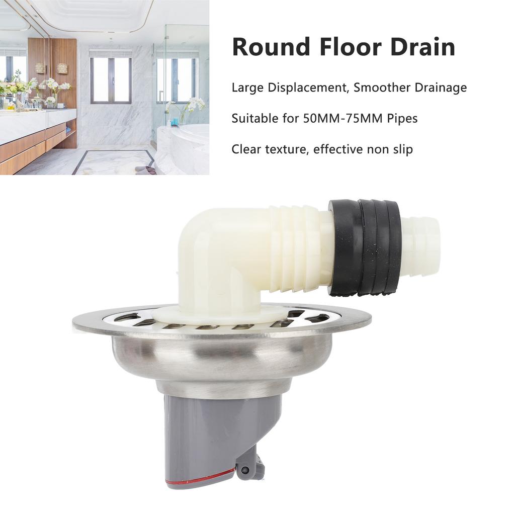 10cm Round Floor Drain Kit Stainless Steel Odor Prevention Shower Drain Bathroom Hair Strainer 50‑75mm Pipes