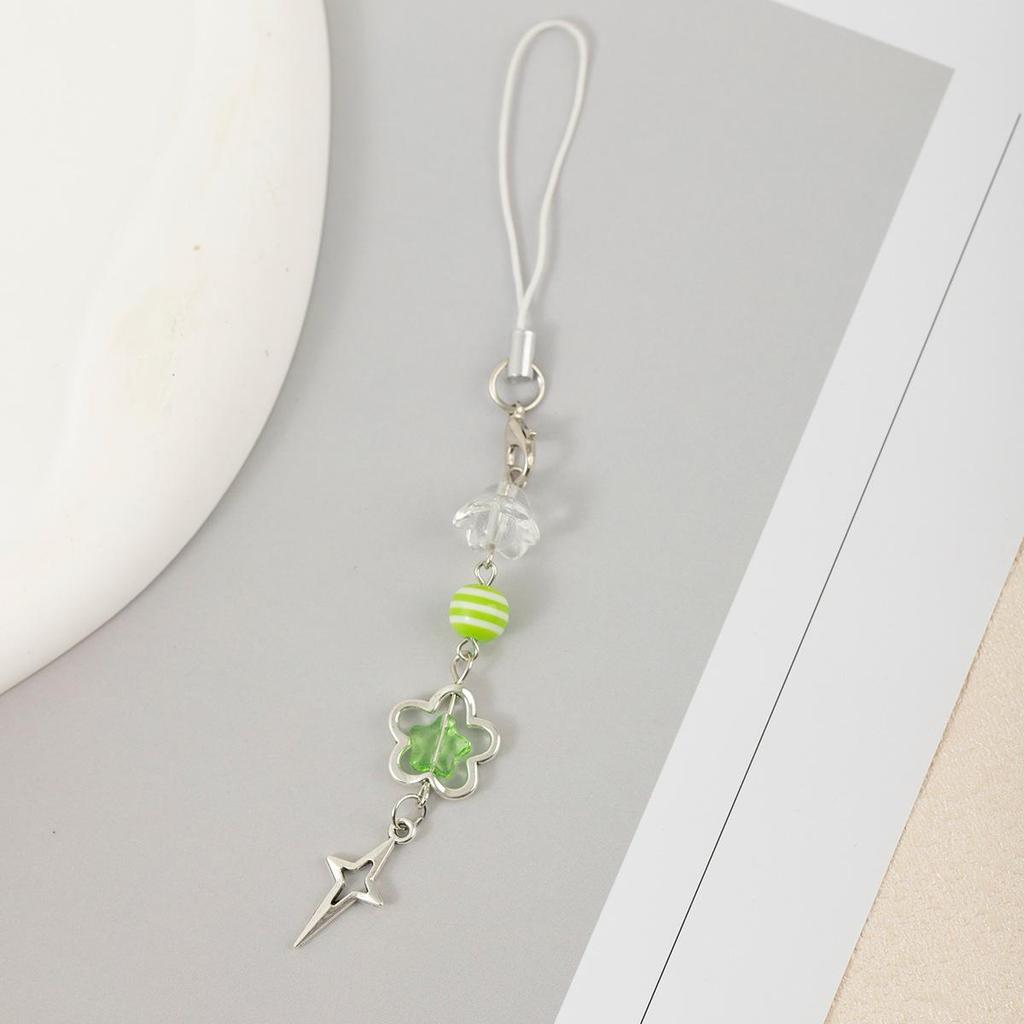 Japanese & Korean Sweet Translucent Beaded Flower Star Phone Charm Pendant USB Decoration