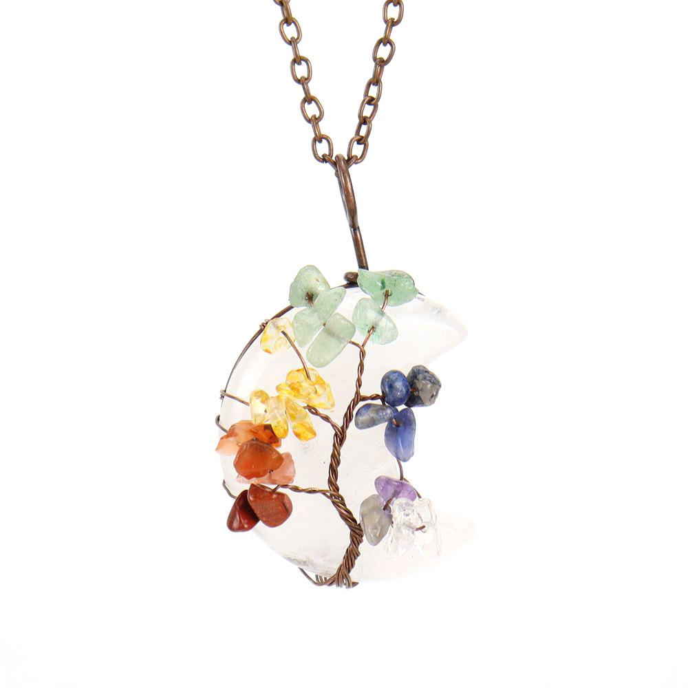

Vintage Handmade Winding Gravel Crystal Tree Of Life Natural Stone Moon Pendant N692